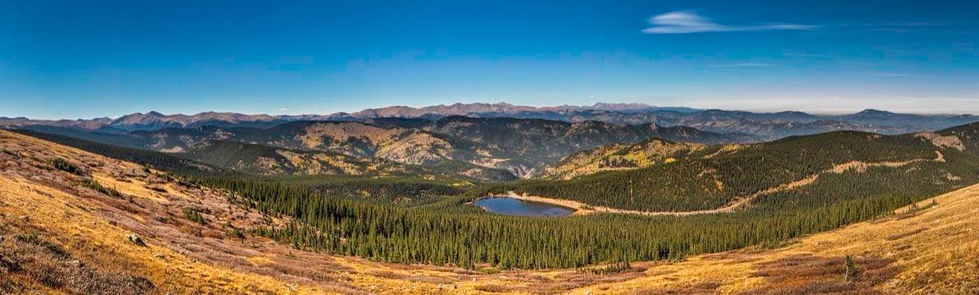 The summit road above Echo Lake on Mount Blue Sky